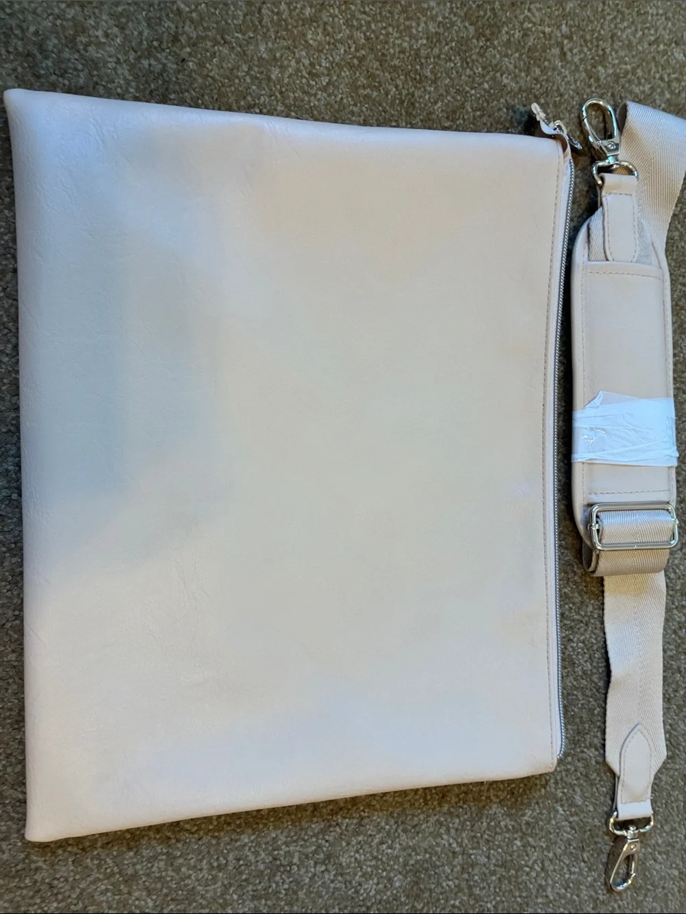 BÉIS Beige Faux Leather Laptop Sleeve Pouch with Removable Crossbody Strap